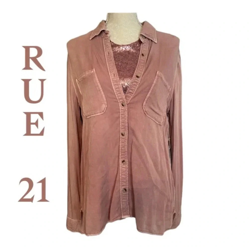 Rue‎ 21 button down blouse with a pink sequins tank NWT